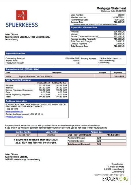Modèle Word et PDF de relevé hypothécaire de la Banque Spuerkeess de Luxembourg